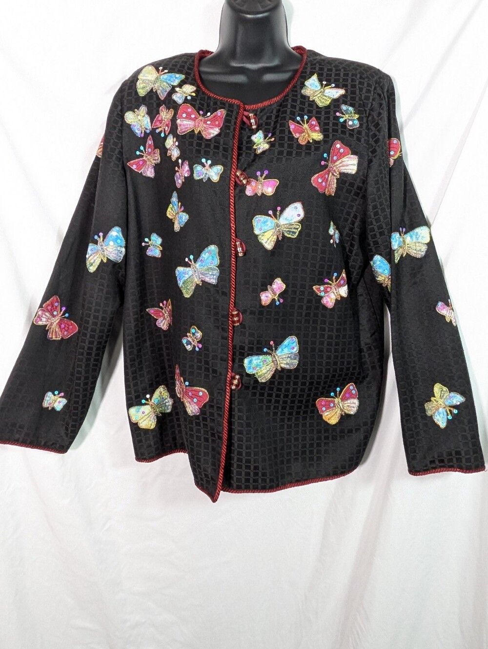 DRAPERS & DAMONS Colorful Embellished Applique Butterfly Jacket Blazer Y2K Med